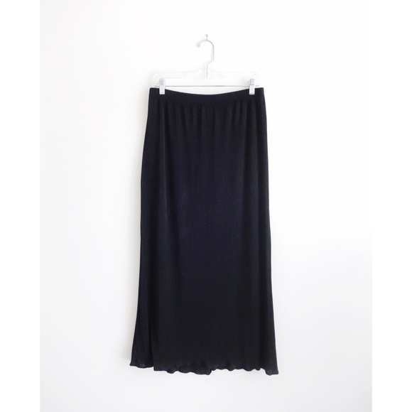Vintage Dresses & Skirts - Vintage Black Plisse Pleated Maxi Skirt sz L